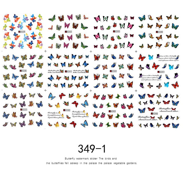 12 PC watermark slider nail stickers nail art decal water transfer flower butterfly decoration manicure watermark leaf tips