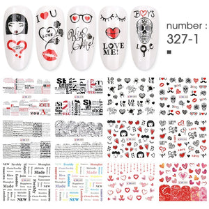 12 PC watermark slider nail stickers nail art decal water transfer flower butterfly decoration manicure watermark leaf tips