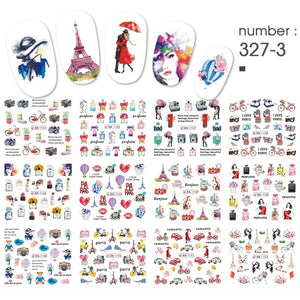 12 PC watermark slider nail stickers nail art decal water transfer flower butterfly decoration manicure watermark leaf tips