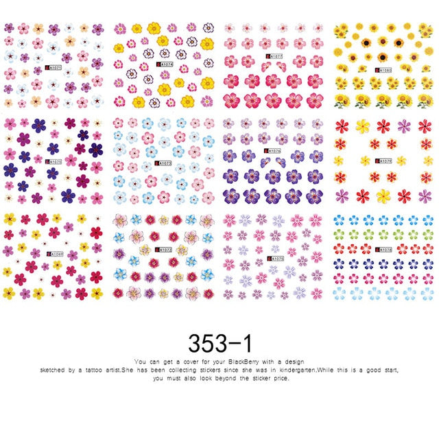 12 PC watermark slider nail stickers nail art decal water transfer flower butterfly decoration manicure watermark leaf tips