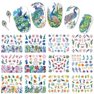 12 PC watermark slider nail stickers nail art decal water transfer flower butterfly decoration manicure watermark leaf tips