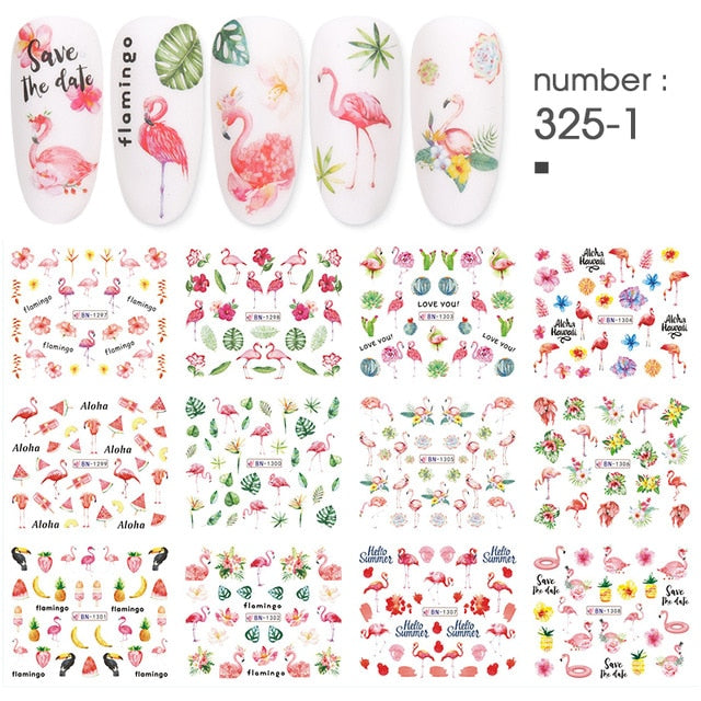 12 PC watermark slider nail stickers nail art decal water transfer flower butterfly decoration manicure watermark leaf tips