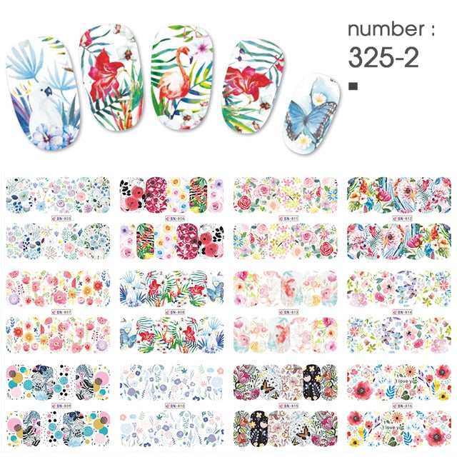 12 PC watermark slider nail stickers nail art decal water transfer flower butterfly decoration manicure watermark leaf tips