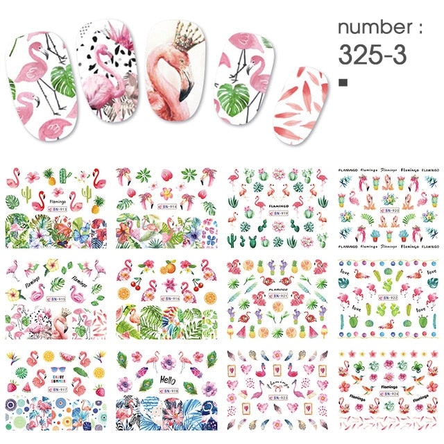 12 PC watermark slider nail stickers nail art decal water transfer flower butterfly decoration manicure watermark leaf tips