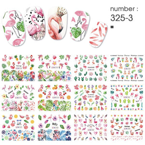 12 PC watermark slider nail stickers nail art decal water transfer flower butterfly decoration manicure watermark leaf tips