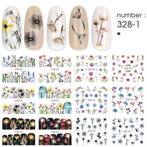 12 PC watermark slider nail stickers nail art decal water transfer flower butterfly decoration manicure watermark leaf tips