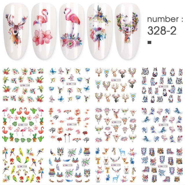 12 PC watermark slider nail stickers nail art decal water transfer flower butterfly decoration manicure watermark leaf tips