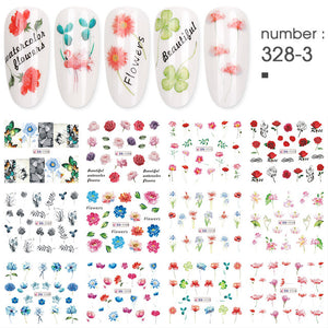 12 PC watermark slider nail stickers nail art decal water transfer flower butterfly decoration manicure watermark leaf tips