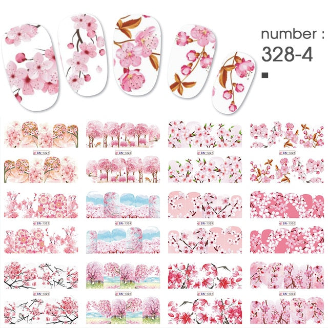 12 PC watermark slider nail stickers nail art decal water transfer flower butterfly decoration manicure watermark leaf tips