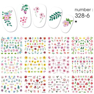 12 PC watermark slider nail stickers nail art decal water transfer flower butterfly decoration manicure watermark leaf tips