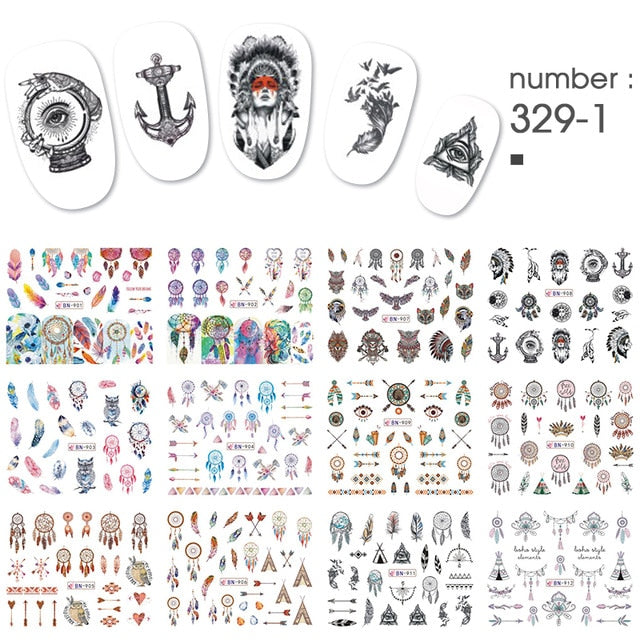 12 PC watermark slider nail stickers nail art decal water transfer flower butterfly decoration manicure watermark leaf tips