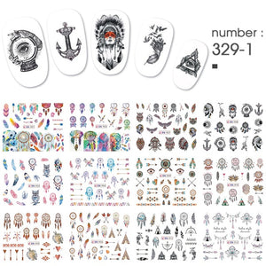 12 PC watermark slider nail stickers nail art decal water transfer flower butterfly decoration manicure watermark leaf tips
