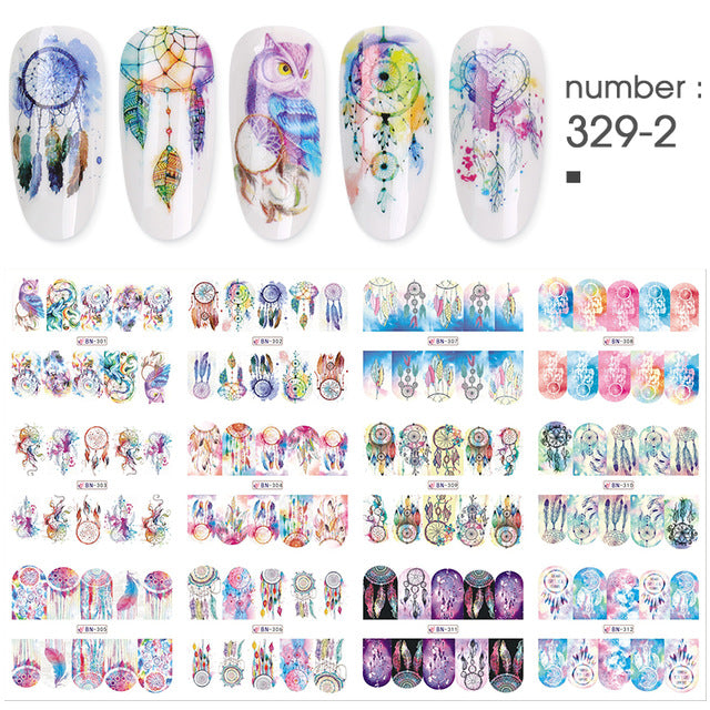 12 PC watermark slider nail stickers nail art decal water transfer flower butterfly decoration manicure watermark leaf tips
