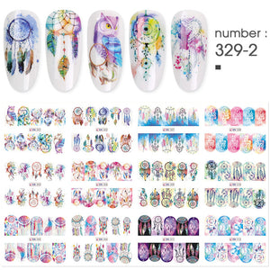 12 PC watermark slider nail stickers nail art decal water transfer flower butterfly decoration manicure watermark leaf tips