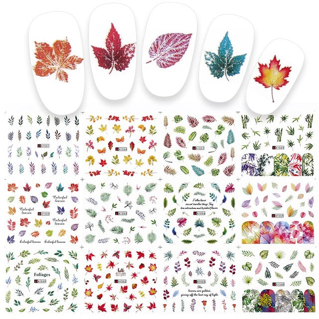 12 PC watermark slider nail stickers nail art decal water transfer flower butterfly decoration manicure watermark leaf tips