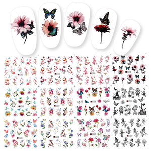 12 PC watermark slider nail stickers nail art decal water transfer flower butterfly decoration manicure watermark leaf tips