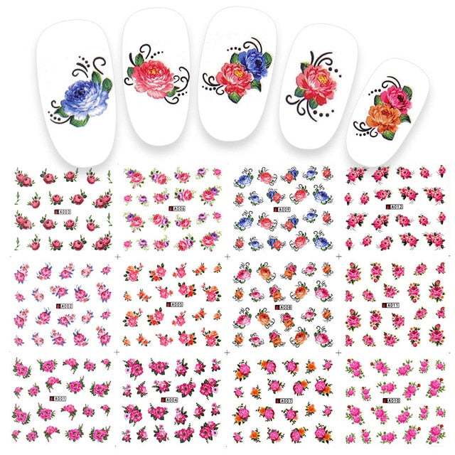 12 PC watermark slider nail stickers nail art decal water transfer flower butterfly decoration manicure watermark leaf tips