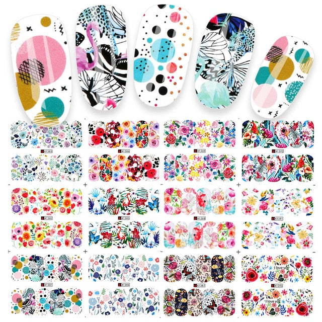 12 PC watermark slider nail stickers nail art decal water transfer flower butterfly decoration manicure watermark leaf tips