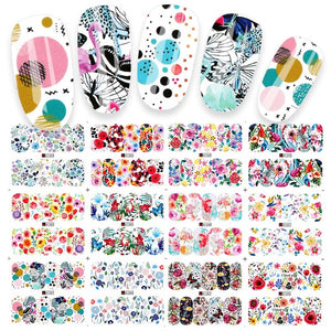 12 PC watermark slider nail stickers nail art decal water transfer flower butterfly decoration manicure watermark leaf tips