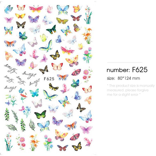 HNUIX 1sheet nail sticker butterfly flower water transfer decal sliders for Nail Art decoration tattoo manicure envelopes tools