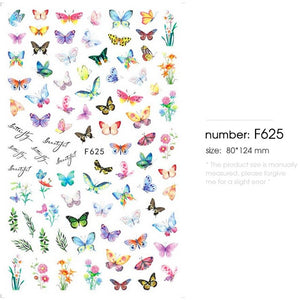 HNUIX 1sheet nail sticker butterfly flower water transfer decal sliders for Nail Art decoration tattoo manicure envelopes tools