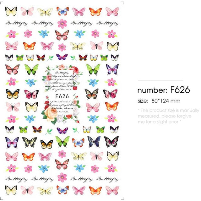 HNUIX 1sheet nail sticker butterfly flower water transfer decal sliders for Nail Art decoration tattoo manicure envelopes tools