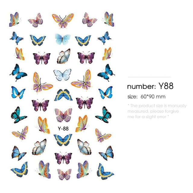HNUIX 1sheet nail sticker butterfly flower water transfer decal sliders for Nail Art decoration tattoo manicure envelopes tools
