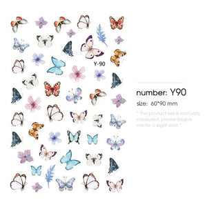 HNUIX 1sheet nail sticker butterfly flower water transfer decal sliders for Nail Art decoration tattoo manicure envelopes tools
