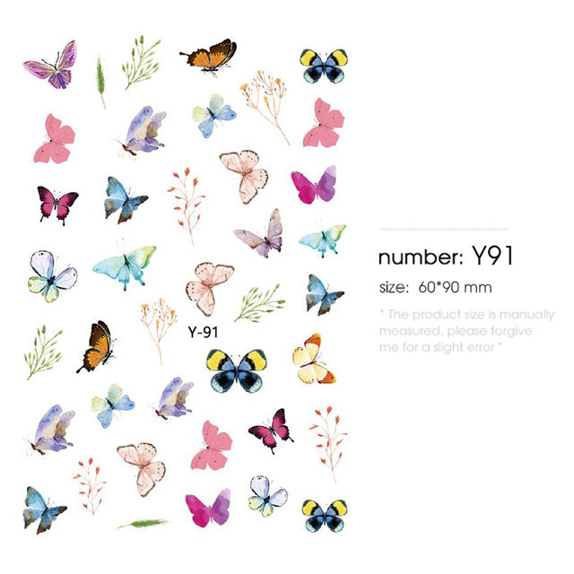 HNUIX 1sheet nail sticker butterfly flower water transfer decal sliders for Nail Art decoration tattoo manicure envelopes tools