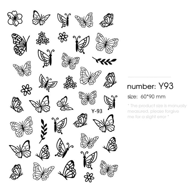 HNUIX 1sheet nail sticker butterfly flower water transfer decal sliders for Nail Art decoration tattoo manicure envelopes tools