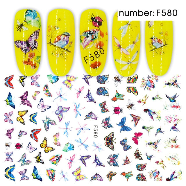 HNUIX 1sheet nail sticker butterfly flower water transfer decal sliders for Nail Art decoration tattoo manicure envelopes tools