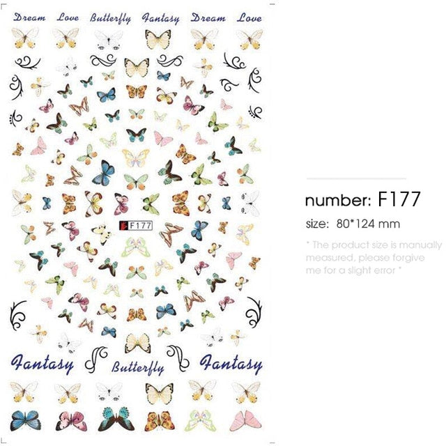 HNUIX 1sheet nail sticker butterfly flower water transfer decal sliders for Nail Art decoration tattoo manicure envelopes tools