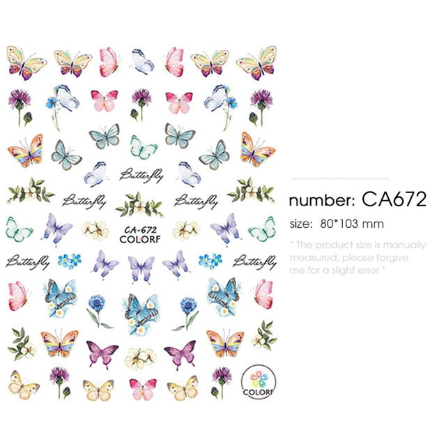 HNUIX 1sheet nail sticker butterfly flower water transfer decal sliders for Nail Art decoration tattoo manicure envelopes tools