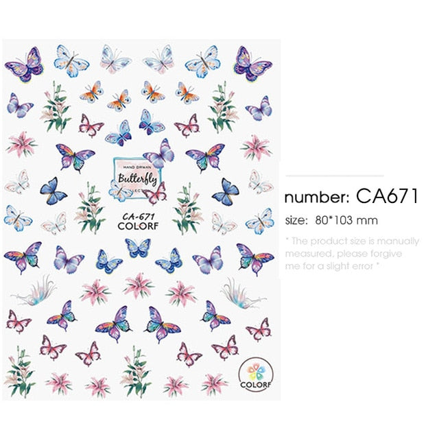 HNUIX 1sheet nail sticker butterfly flower water transfer decal sliders for Nail Art decoration tattoo manicure envelopes tools