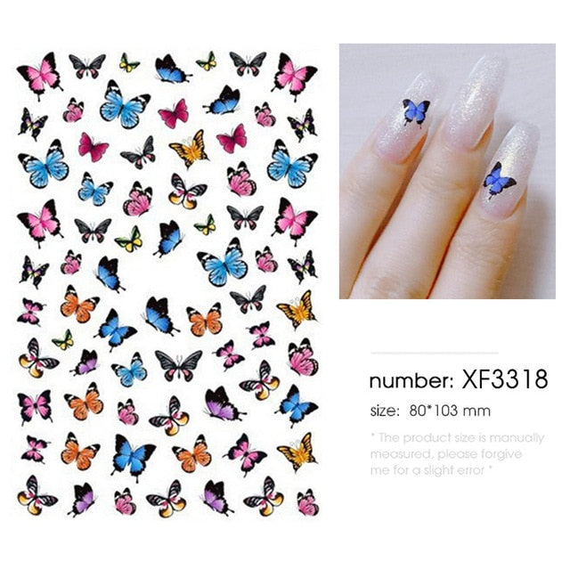 HNUIX 1sheet nail sticker butterfly flower water transfer decal sliders for Nail Art decoration tattoo manicure envelopes tools