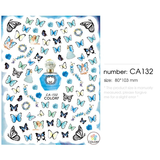 HNUIX 1sheet nail sticker butterfly flower water transfer decal sliders for Nail Art decoration tattoo manicure envelopes tools