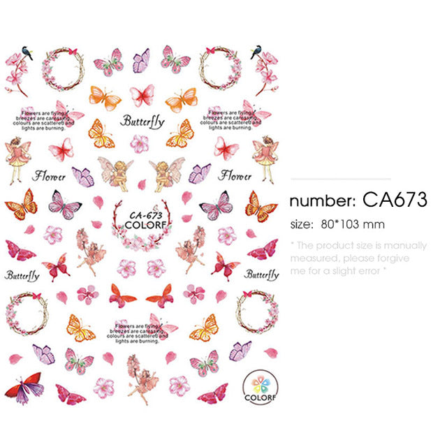 HNUIX 1sheet nail sticker butterfly flower water transfer decal sliders for Nail Art decoration tattoo manicure envelopes tools