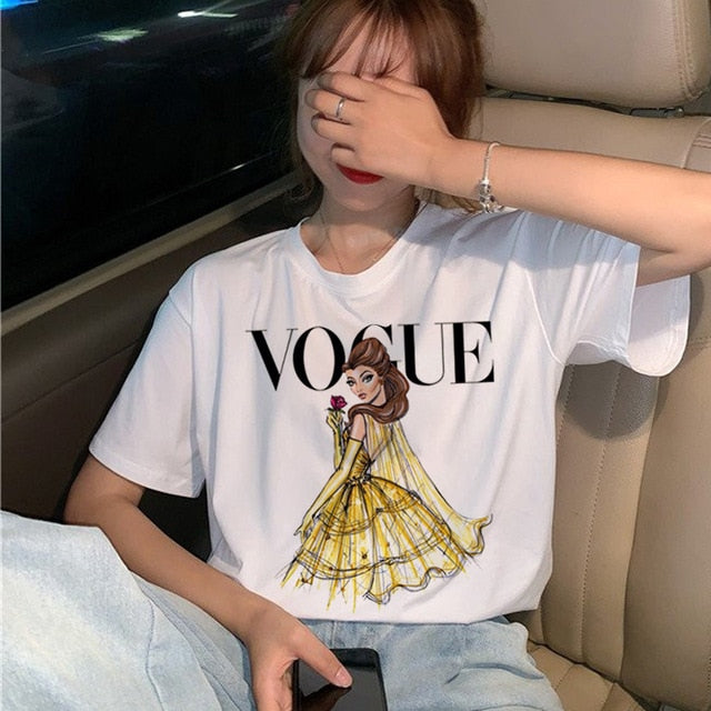 Summer New 2020 Fashion T shirt Women VOGUE letter print Harajuku Tshirt O-neck Short Sleeve T-shirt White Tops Female Clothing