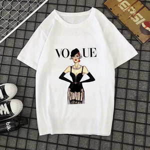 Summer New 2020 Fashion T shirt Women VOGUE letter print Harajuku Tshirt O-neck Short Sleeve T-shirt White Tops Female Clothing