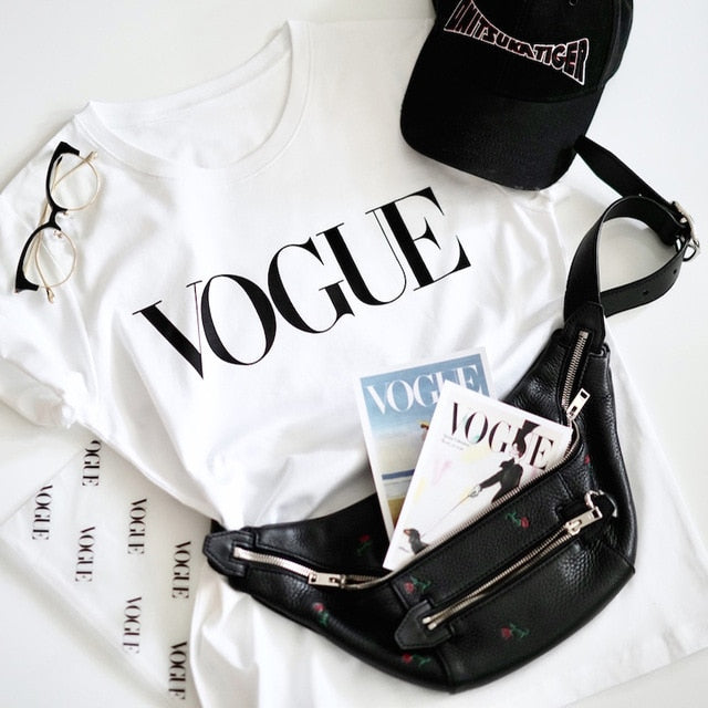 Summer New 2020 Fashion T shirt Women VOGUE letter print Harajuku Tshirt O-neck Short Sleeve T-shirt White Tops Female Clothing
