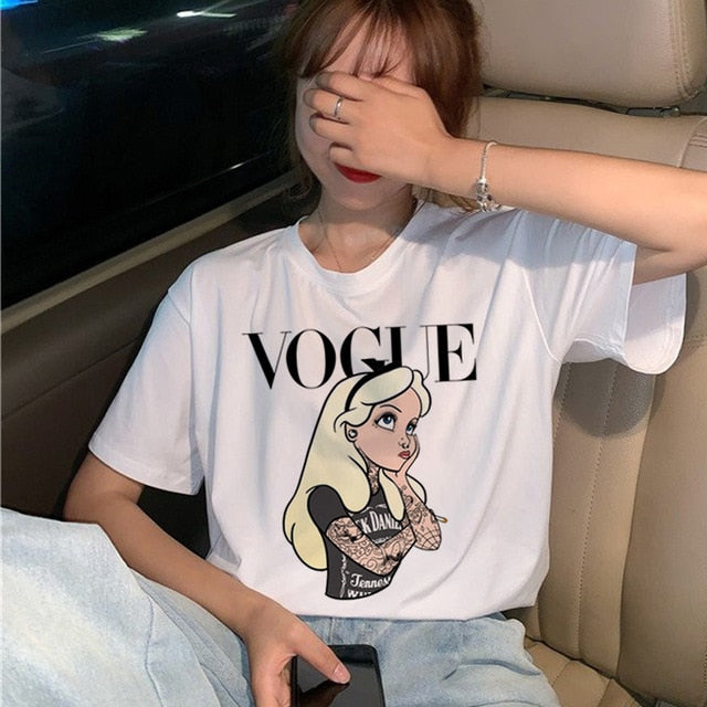 Summer New 2020 Fashion T shirt Women VOGUE letter print Harajuku Tshirt O-neck Short Sleeve T-shirt White Tops Female Clothing