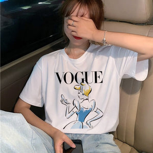 Summer New 2020 Fashion T shirt Women VOGUE letter print Harajuku Tshirt O-neck Short Sleeve T-shirt White Tops Female Clothing