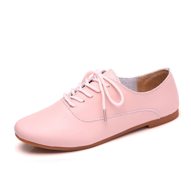 STQ 2020 Spring Women Oxford Shoes Ballerina Flats Shoes Women Genuine Leather Shoes Moccasins Lace Up Loafers White Shoes 051