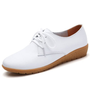 STQ 2020 Spring Women Oxford Shoes Ballerina Flats Shoes Women Genuine Leather Shoes Moccasins Lace Up Loafers White Shoes 051