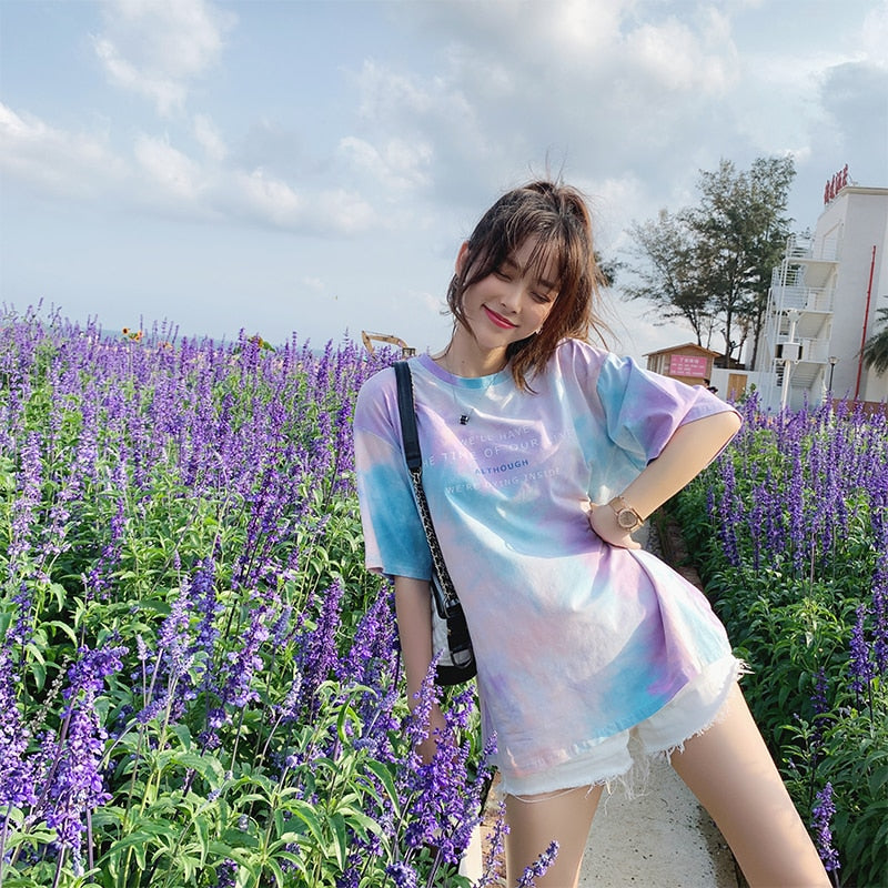 MiShow 2019 summer women fashion casual simple letter print round neck multicolor short sleeves Creative T-shirt MX19B3314