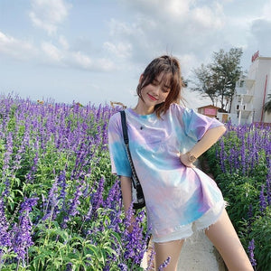 MiShow 2019 summer women fashion casual simple letter print round neck multicolor short sleeves Creative T-shirt MX19B3314