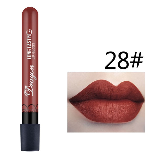 1Pcs Sexy Red Vampire Lipstick Matte Waterproof Velvet Lipgloss Liquid Lip Gloss Matte 28 Color Cosmetic Beauty Makeup Lipgloss
