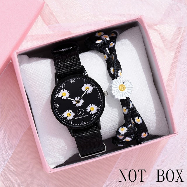 Girl Luxury Watch Women New Fashion Embossed Flowers Small Fresh Printed Belt Dial Watch Female Student Quartz Watch relogio