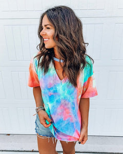 2020 Summer Sexy Women Tie Dye Print Short T Shirt Short Sleeve tshirt harajuku camiseta mujer tee shirt femme streetwear