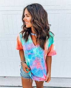 2020 Summer Sexy Women Tie Dye Print Short T Shirt Short Sleeve tshirt harajuku camiseta mujer tee shirt femme streetwear